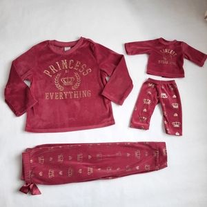 Maroon pajamas with matching doll pajamas
